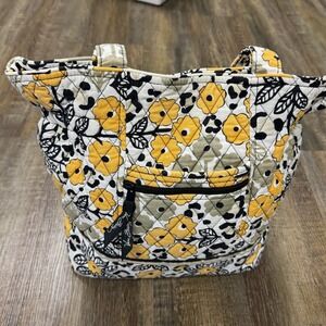 Vera Bradley Quilted Tote Bag Yellow Floral Leopard Print Zipper Pocket‎ Retired